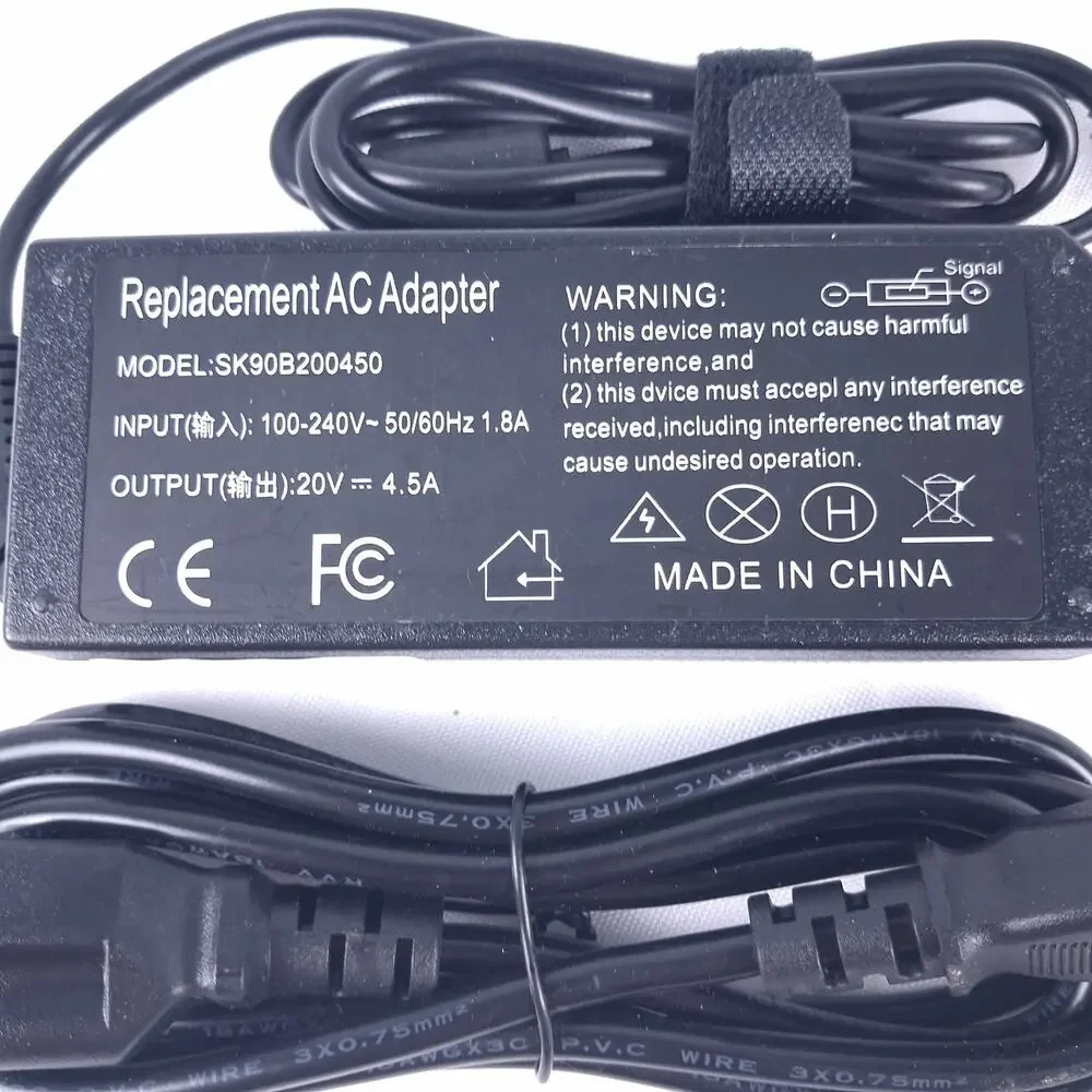 SK90B200450 90W 20V 4.5A AC Adapter Charger Lenovo Rectangular Yellow Tip Power